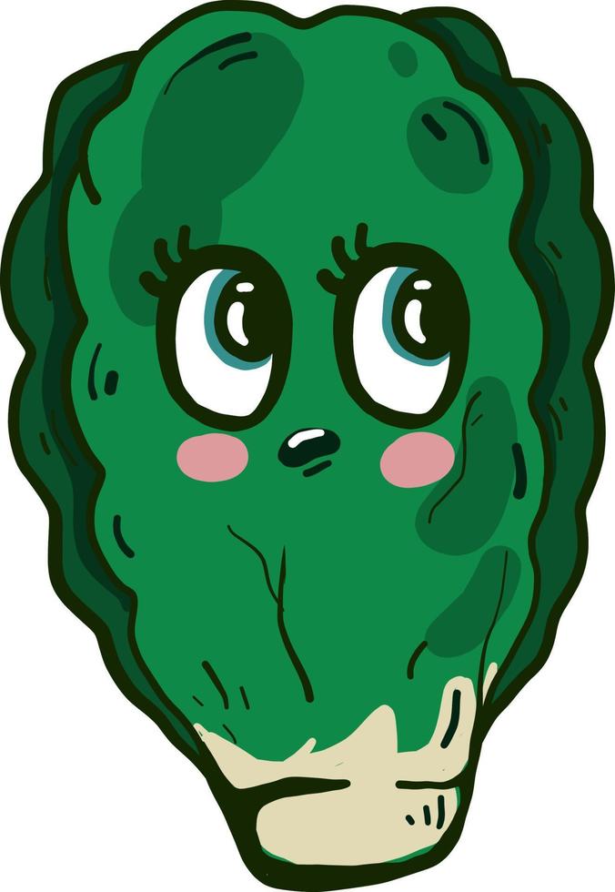 Scared green lettuce, illustration, vector on a white background.