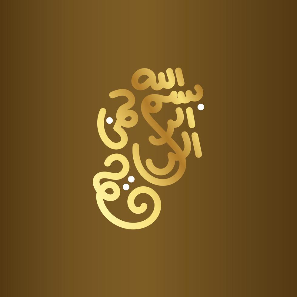 bismillah escrito en caligrafía islámica o árabe con color dorado y fondo clásico. significado de bismillah, en el nombre de allah, el compasivo, el misericordioso. vector