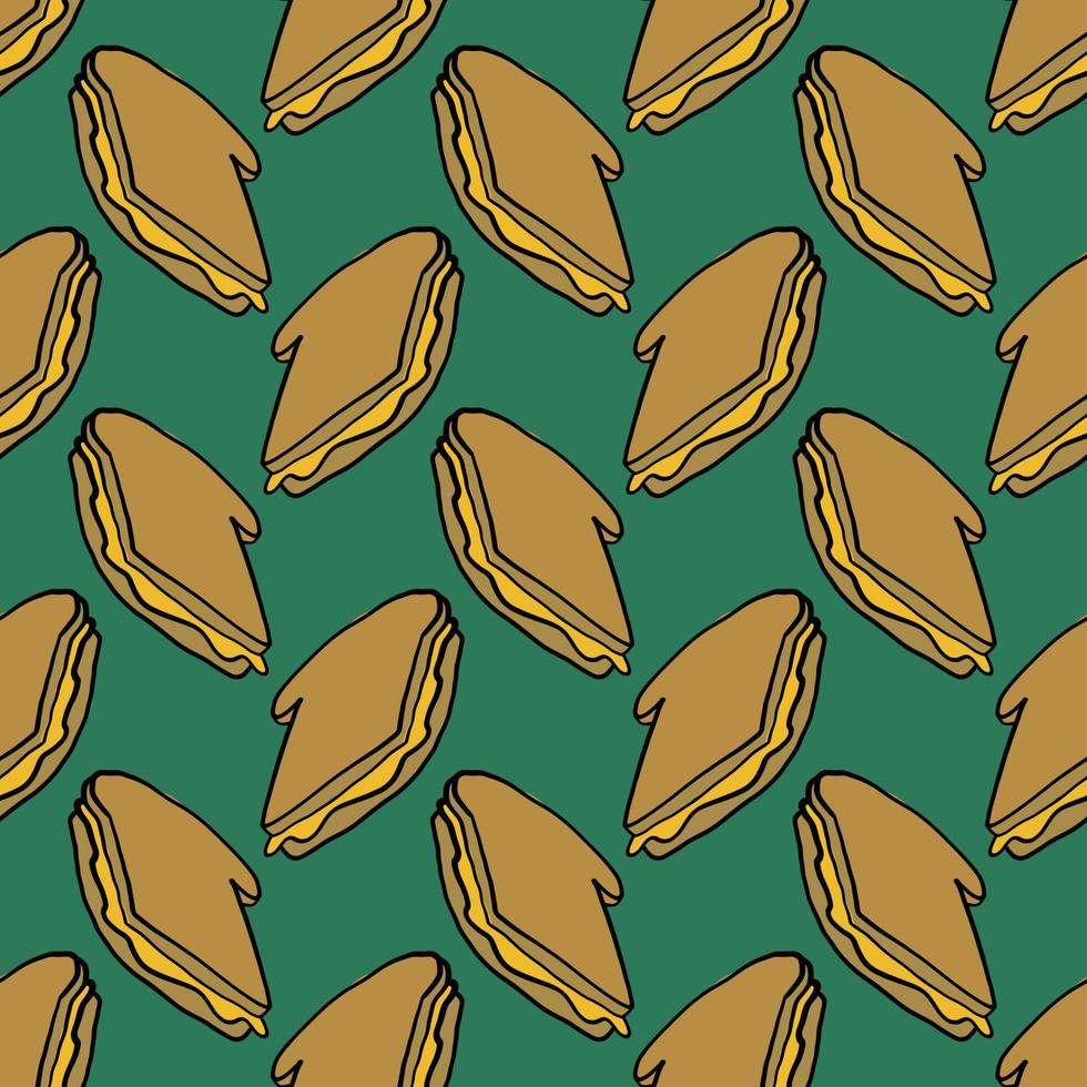 Cheese sandwich ,seamless pattern on green background. vector