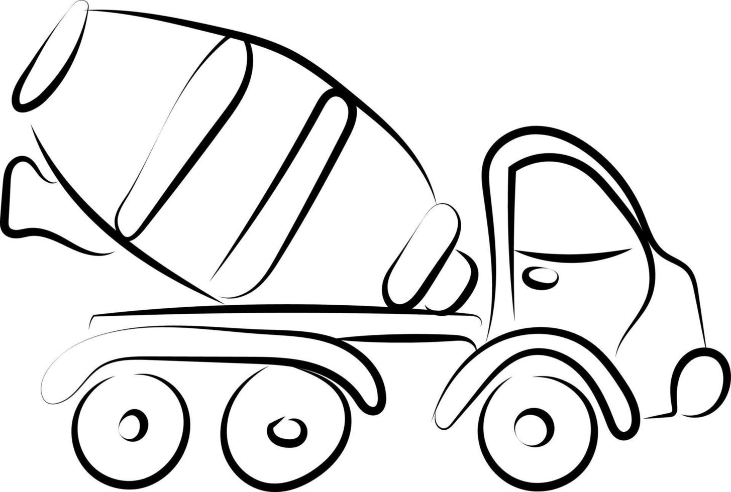 Concrete mixer drawing, illustration, vector on white background.