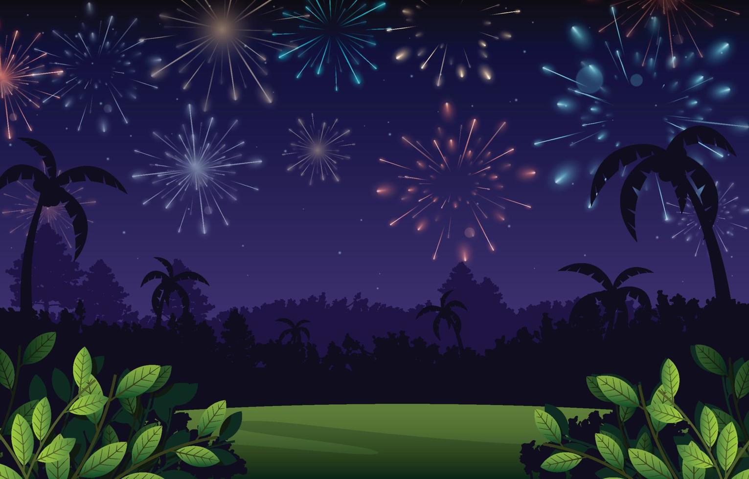 Nightscape with Fireworks Background vector