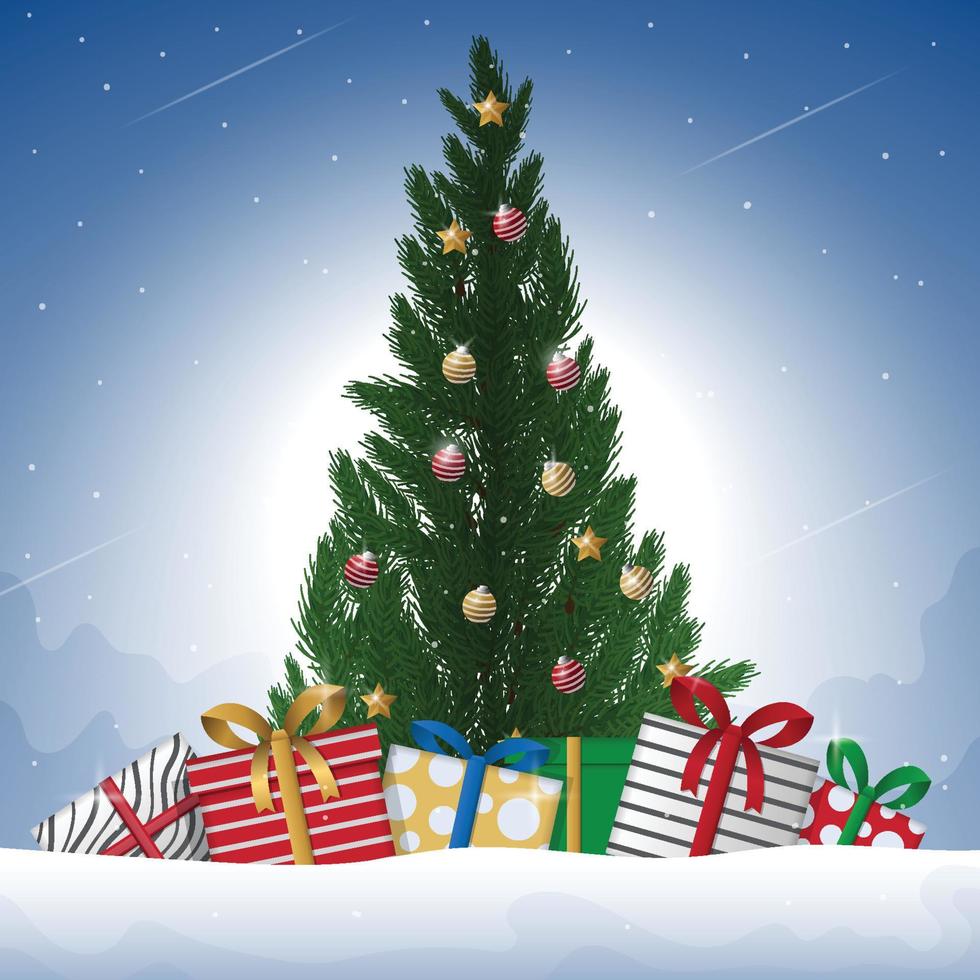 Concept of Christmas Tree and Gift Boxes vector