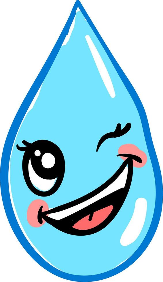 Winking water drop, illustration, vector on white background.