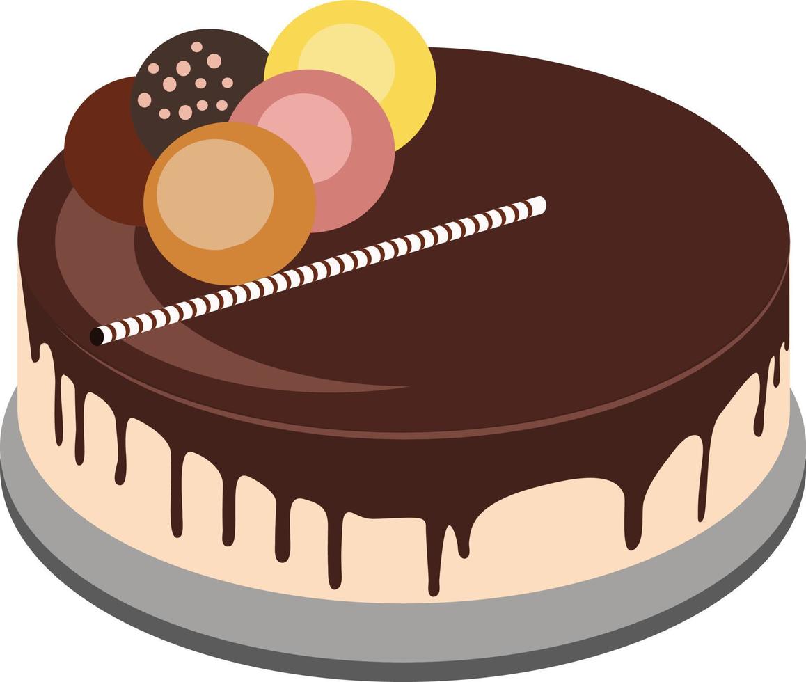 Chocolate cake, illustration, vector on white background.