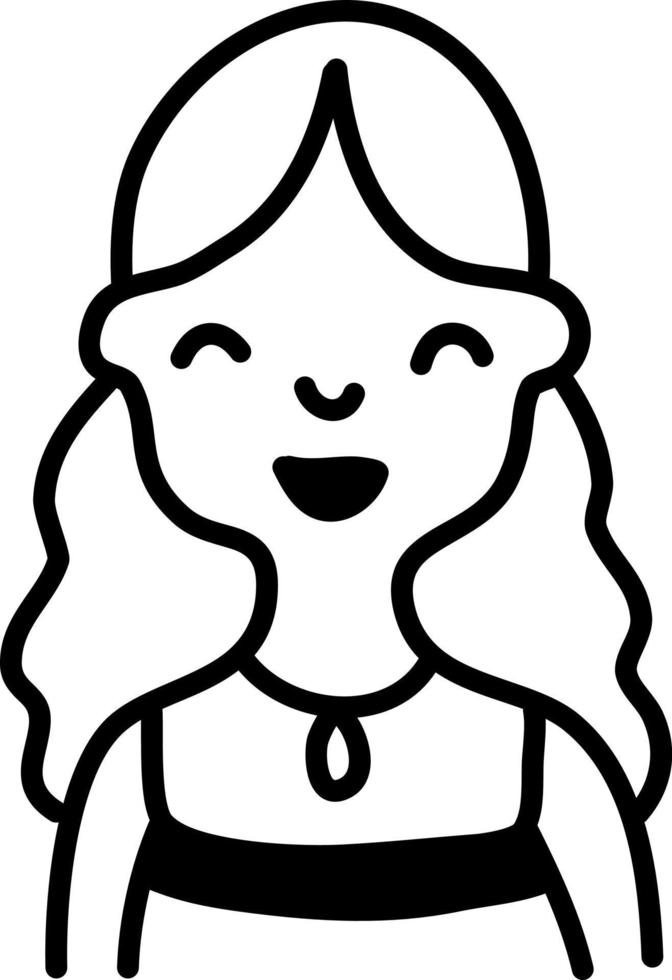 Happy girl with long hair, illustration, vector on a white background