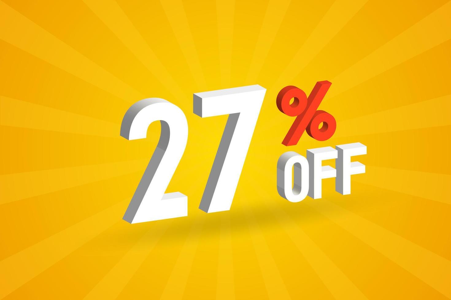 27 Percent off 3D Special promotional campaign design. 27 off 3D Discount Offer for Sale and marketing. vector