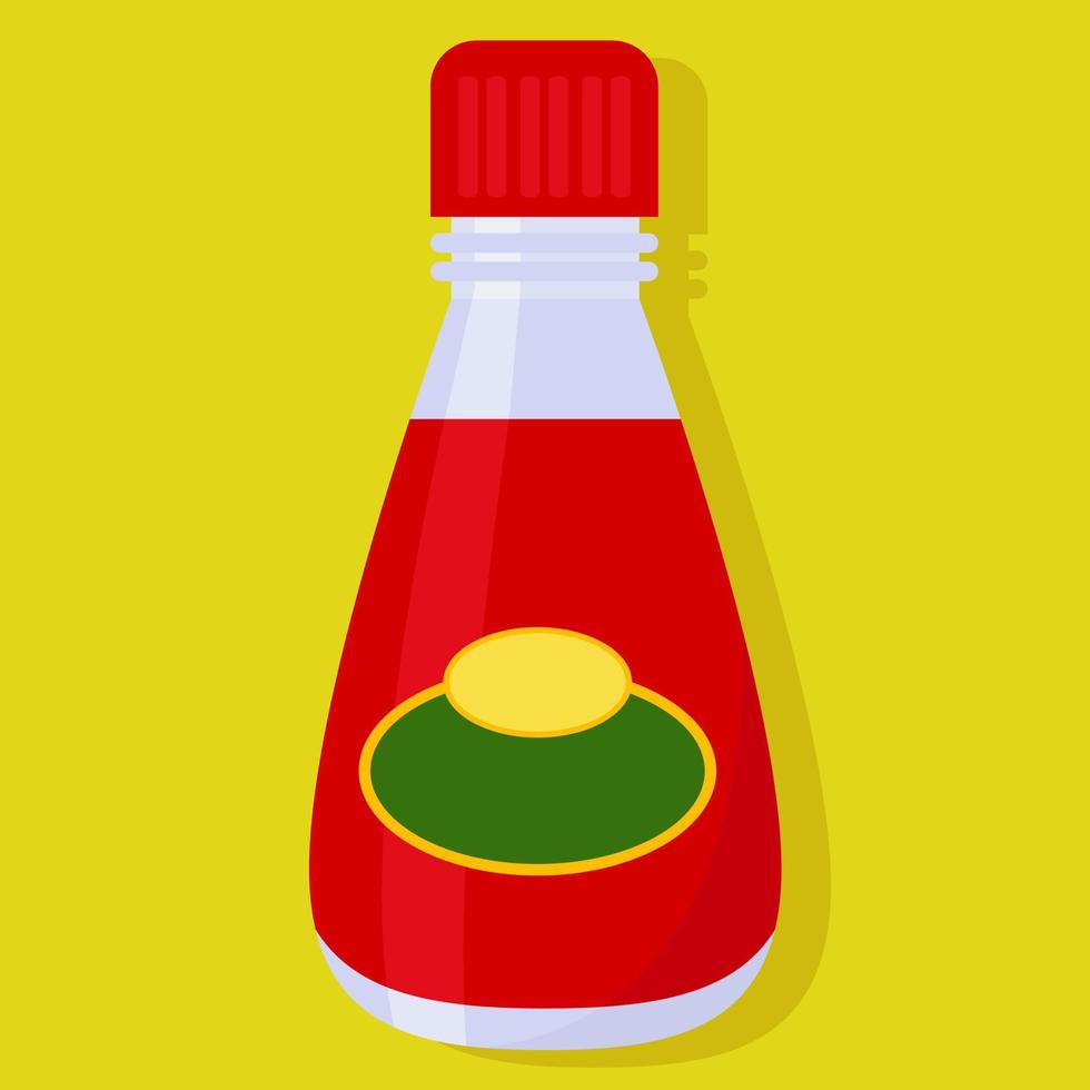 Bottle of ketchup, illustration, vector on a white background.