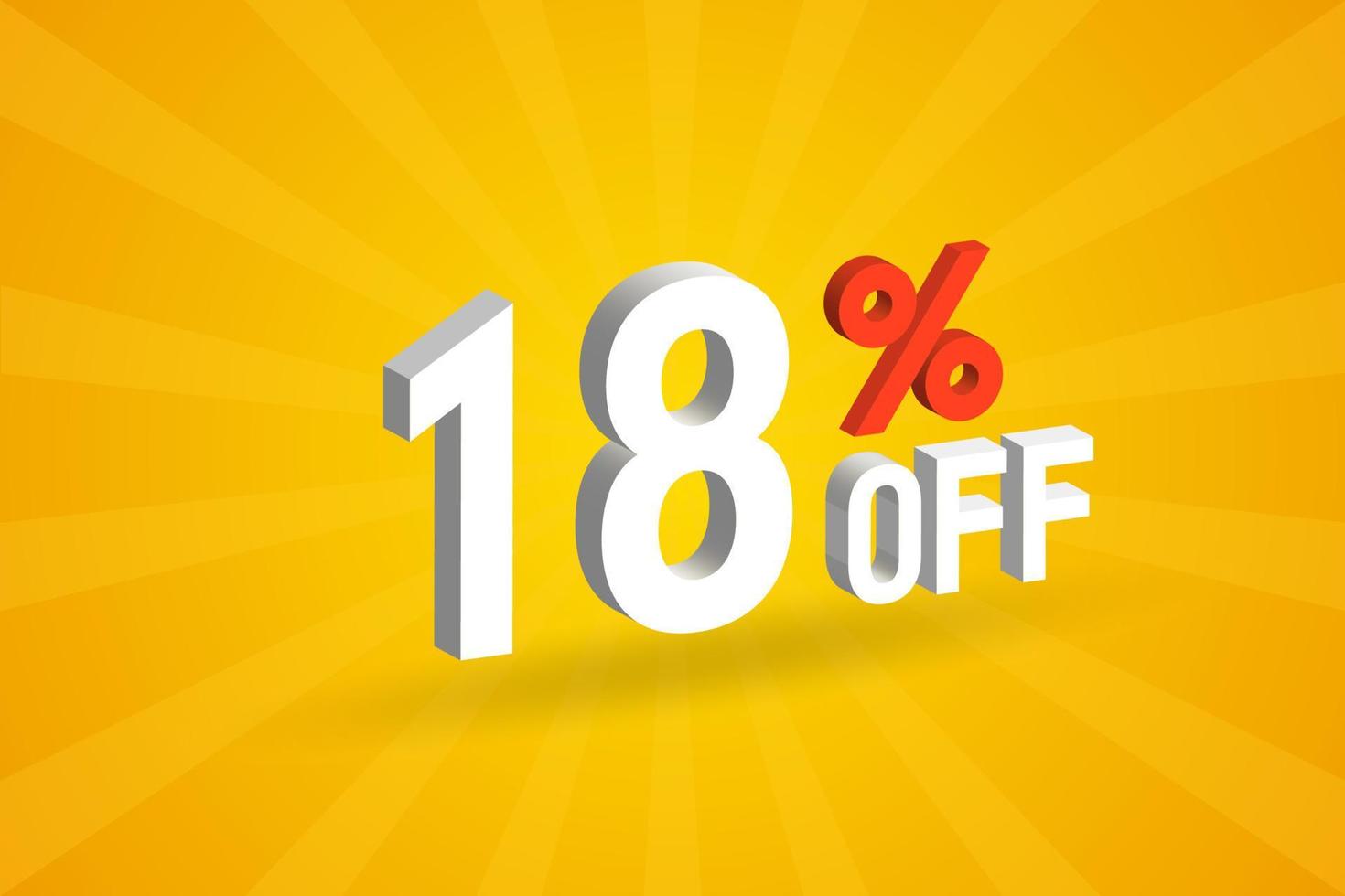 18 Percent off 3D Special promotional campaign design. 18 off 3D Discount Offer for Sale and marketing. vector