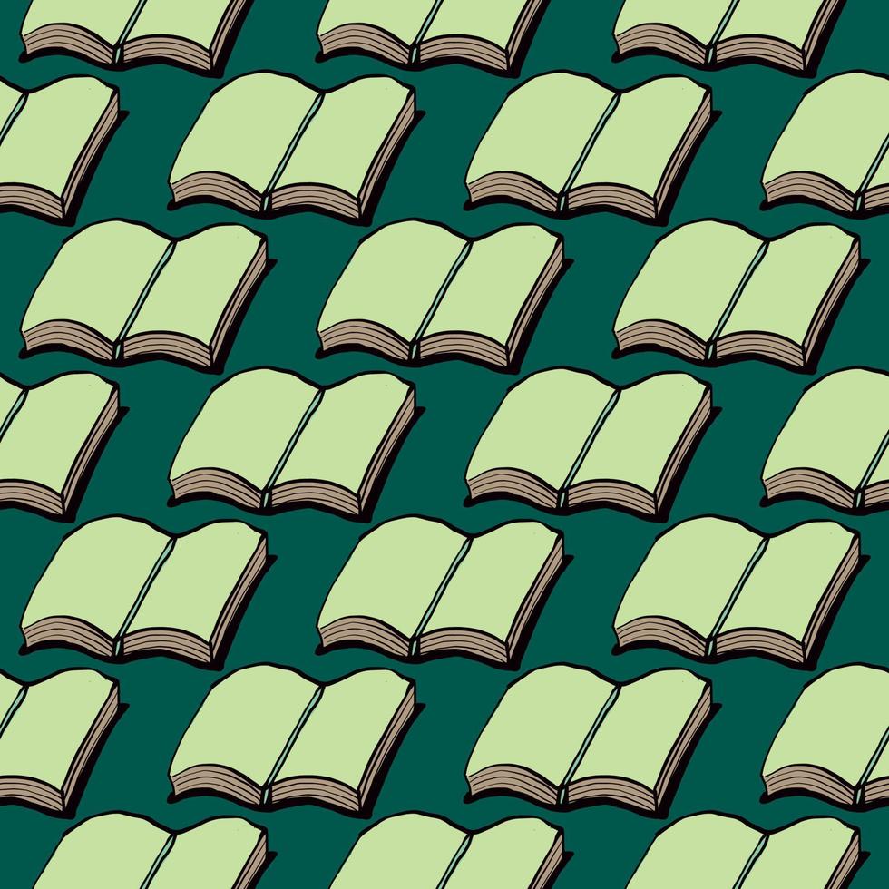 Opened book, seamless pattern on green background. vector