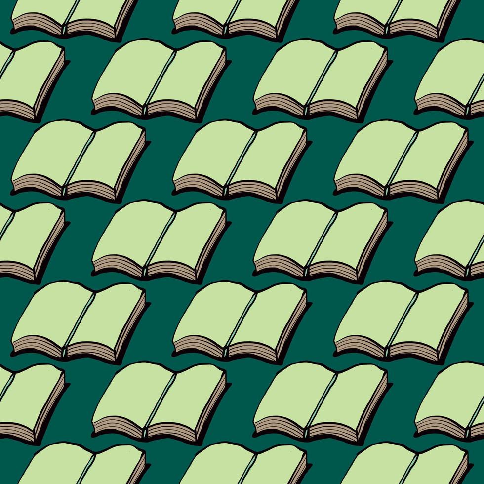 libro abierto, patrón sin costuras sobre fondo verde. vector