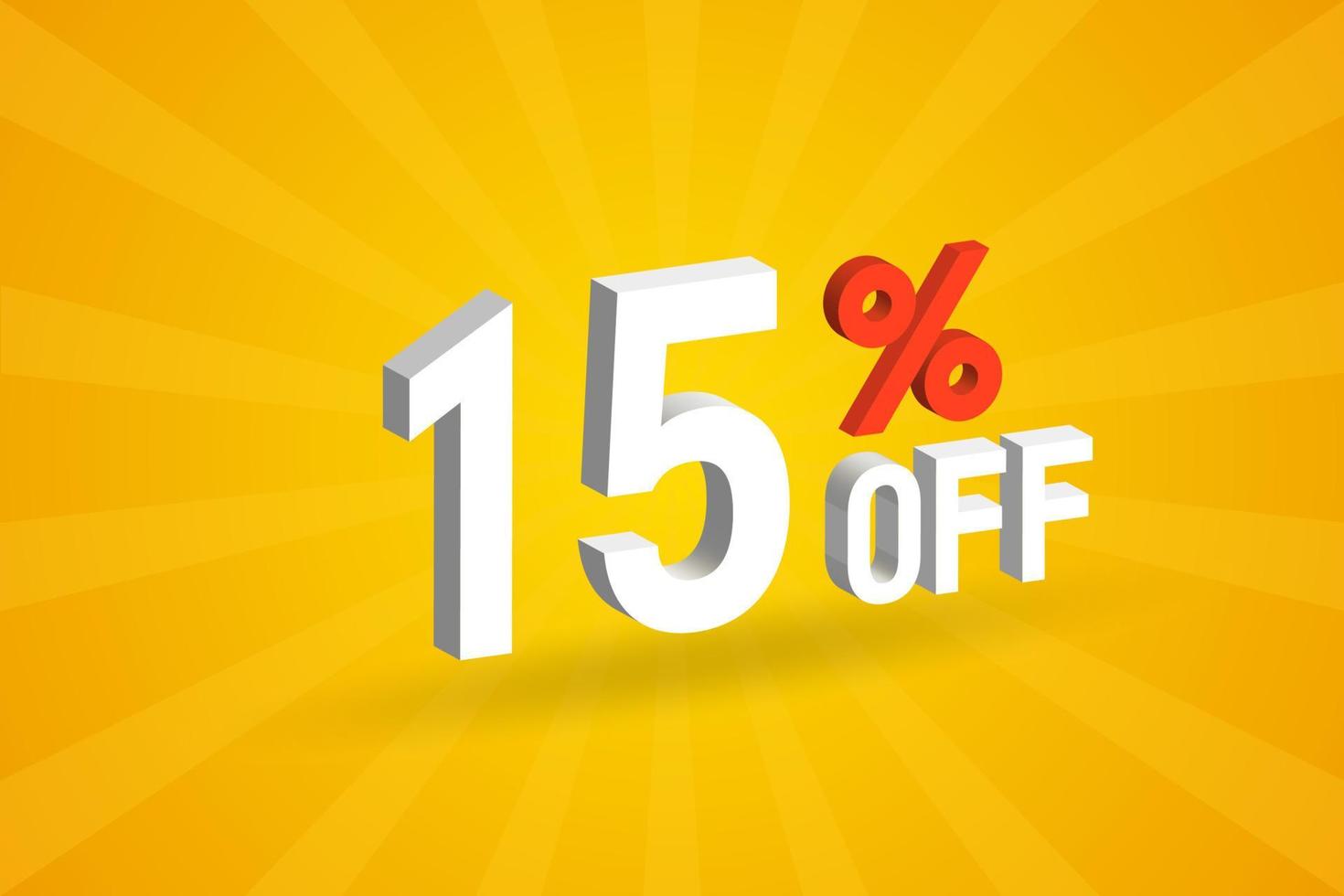15 Percent off 3D Special promotional campaign design. 15 off 3D Discount Offer for Sale and marketing. vector