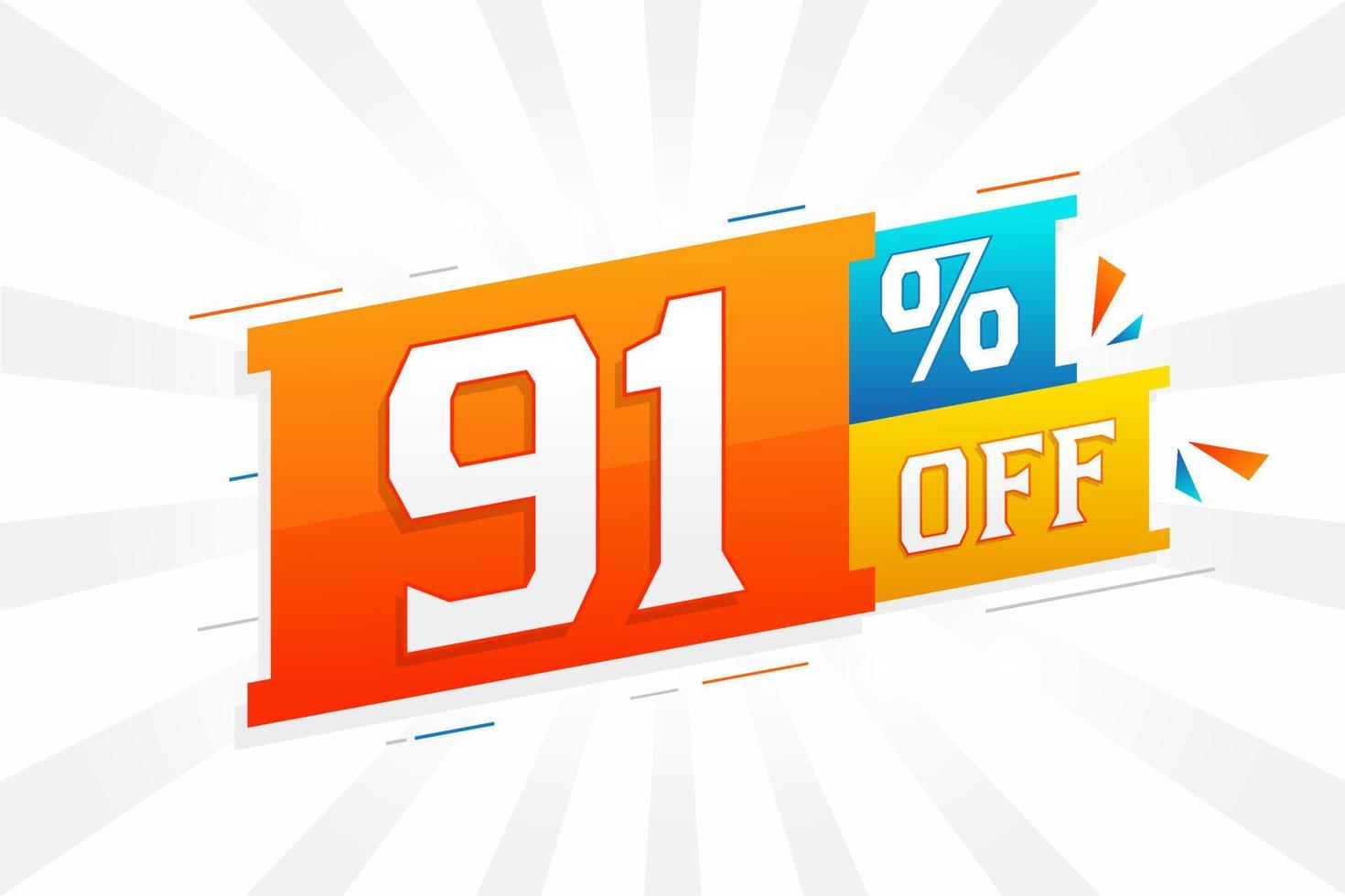 91 por ciento de descuento en el diseño de campañas promocionales especiales en 3D. 91 de oferta de descuento 3d para venta y marketing. vector
