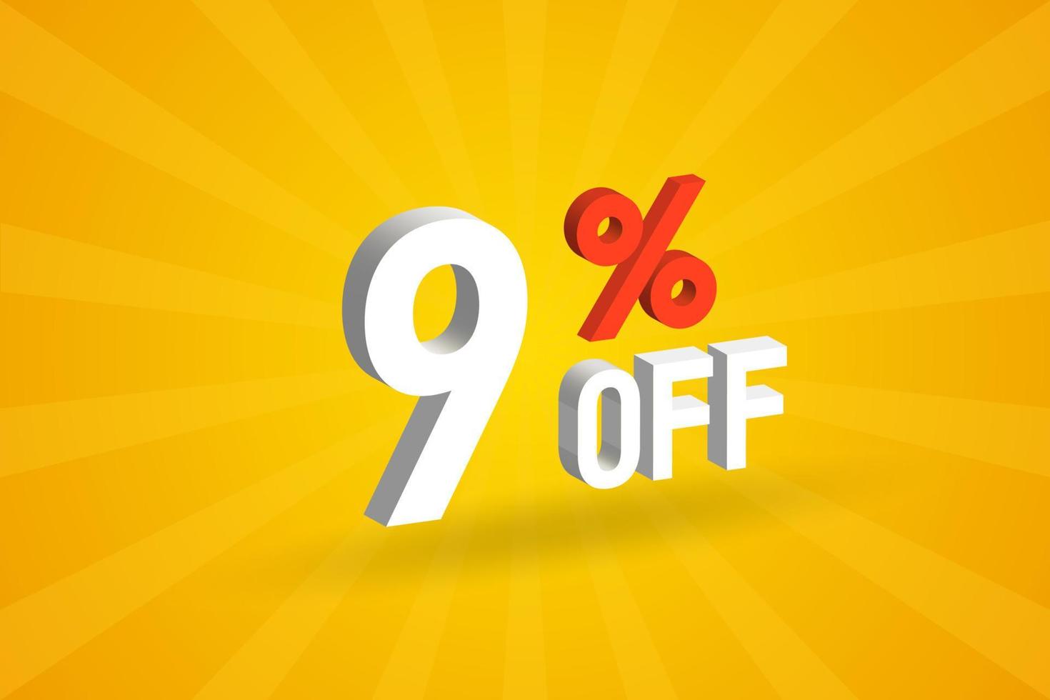 9 Percent off 3D Special promotional campaign design. 9 off 3D Discount Offer for Sale and marketing. vector