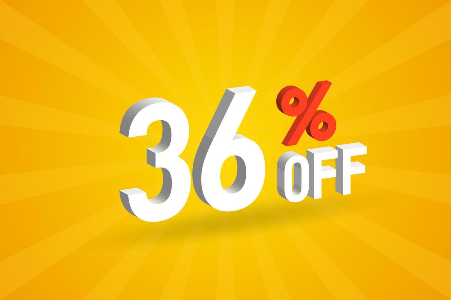 36 Percent off 3D Special promotional campaign design. 36 off 3D Discount Offer for Sale and marketing. vector