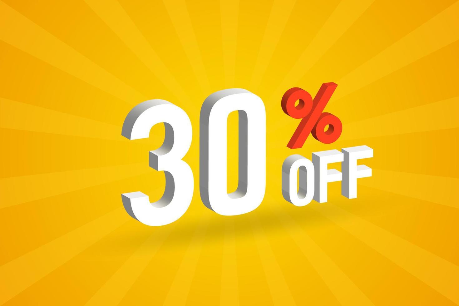 30 Percent off 3D Special promotional campaign design. 30 off 3D Discount Offer for Sale and marketing. vector