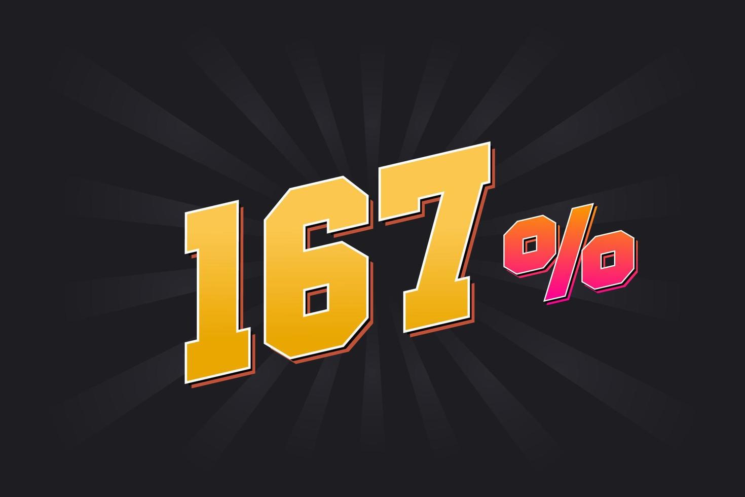 167 banner de descuento con fondo oscuro y texto amarillo. 167 por ciento de diseño promocional de ventas. vector