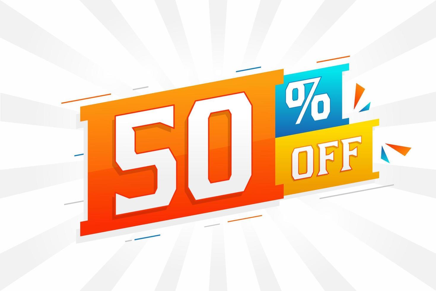 50 por ciento de descuento en el diseño de campañas promocionales especiales en 3d. 50 de oferta de descuento 3d para venta y marketing. vector