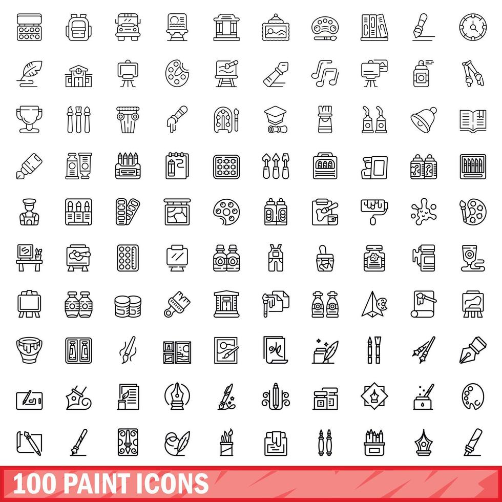 100 iconos de pintura, estilo de esquema vector