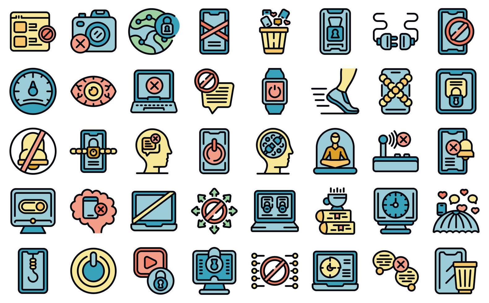 Digital detox icons set vector flat