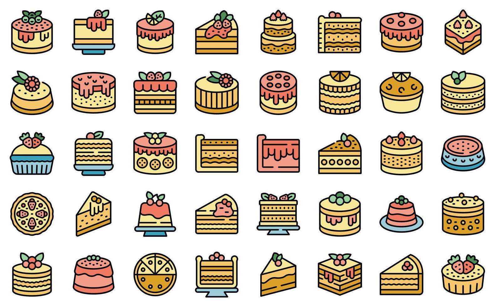 conjunto de iconos de tarta de queso vector plano