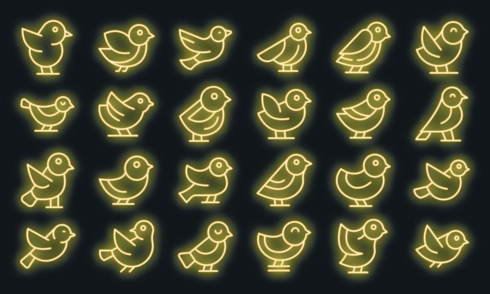 Sparrow icons set vector neon