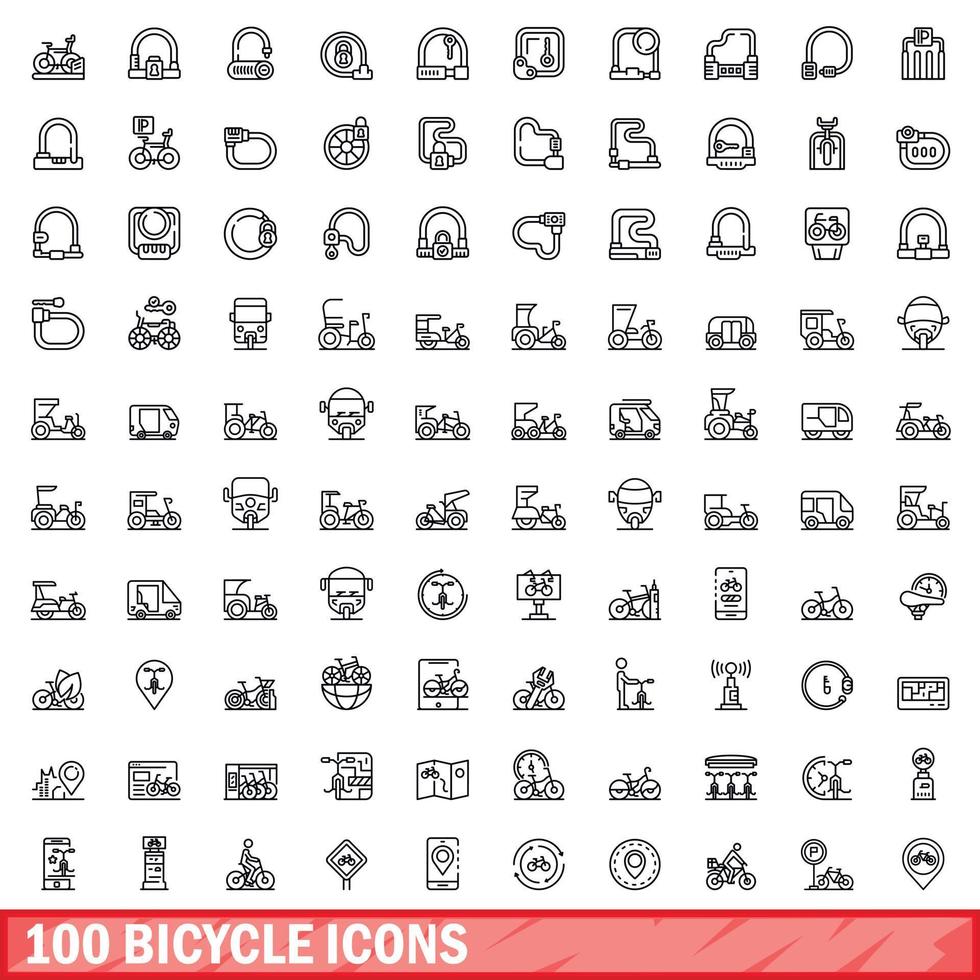 100 iconos de bicicletas, estilo de contorno vector