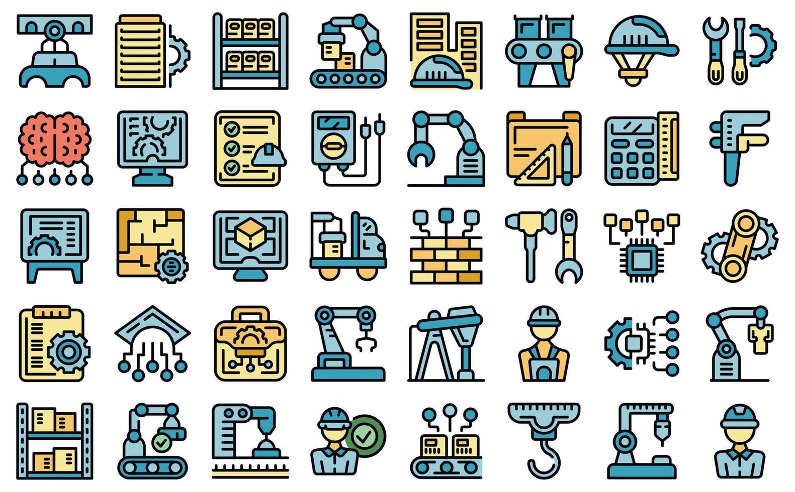 Engineer factory icons set vector flat