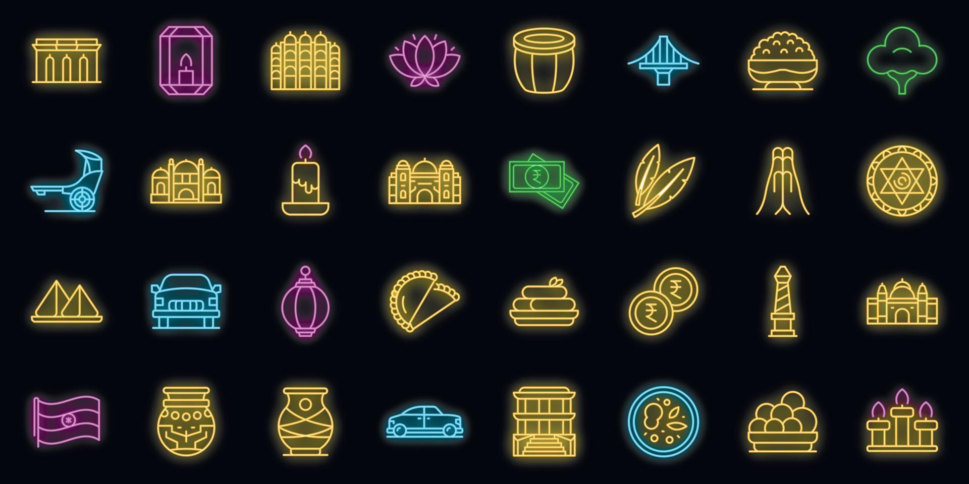 conjunto de iconos de kolkata neón vectorial vector