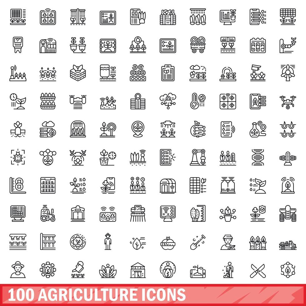 100 agriculture icons set, outline style vector