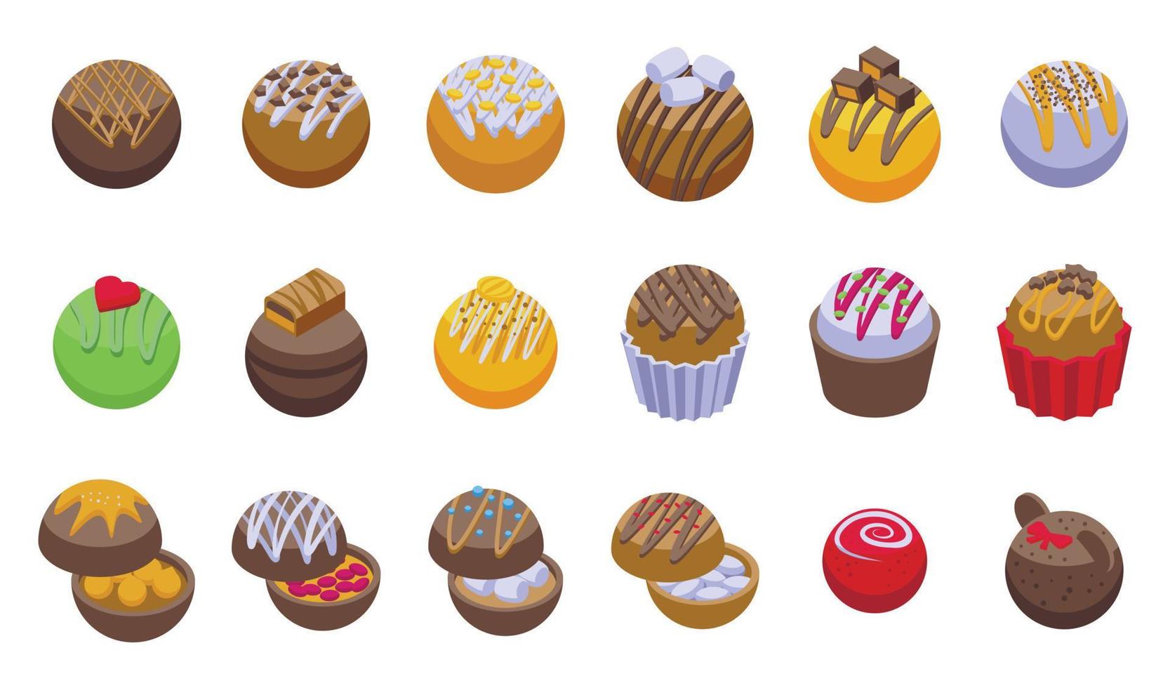 Cocoa bomb icons set isometric vector. Food chocolate vector