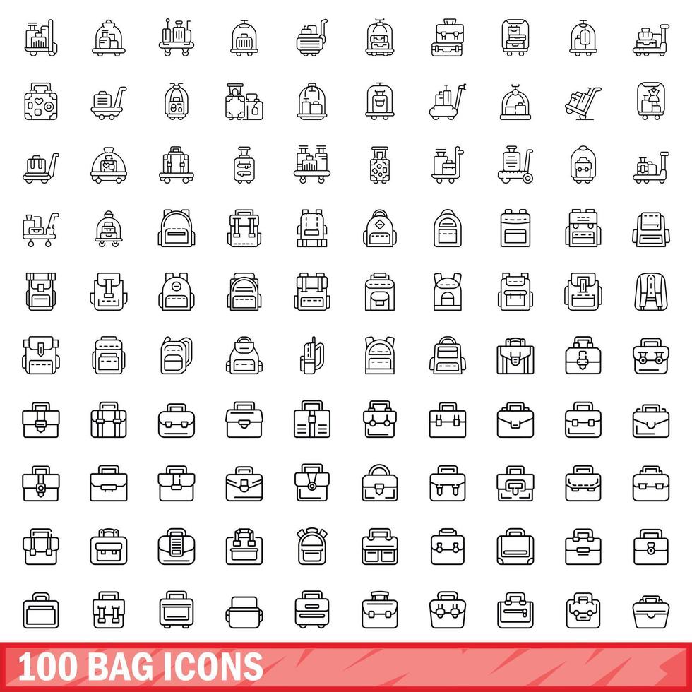 100 bag icons set, outline style vector