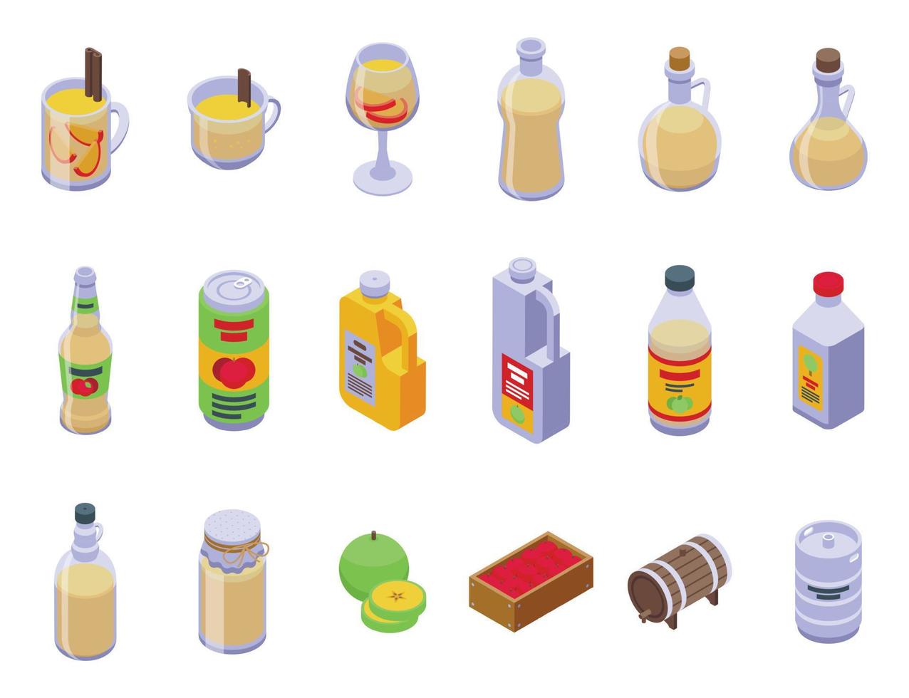 Apple cider icons set isometric vector. Beer splash vector