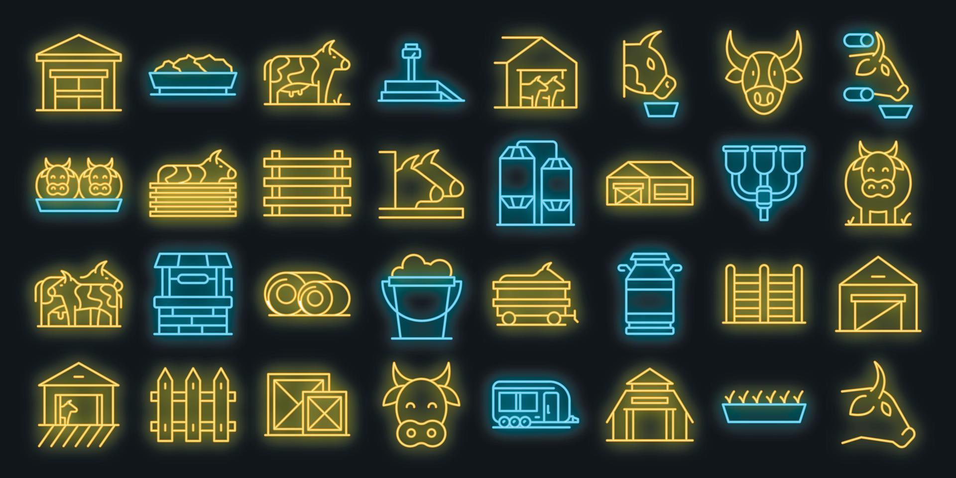 conjunto de iconos de vacas reproductoras neón vectorial vector