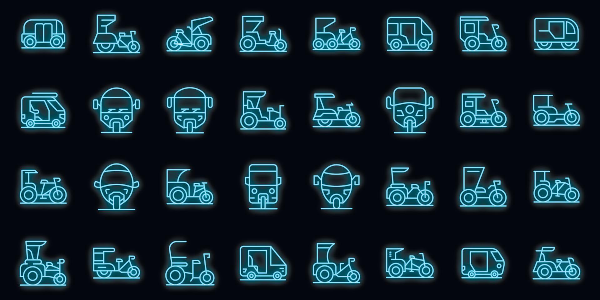 Trishaw icons set vector neon