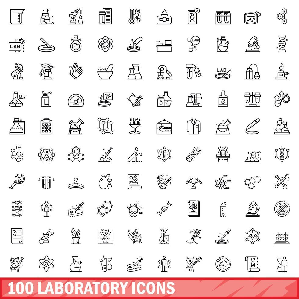 100 laboratory icons set, outline style vector