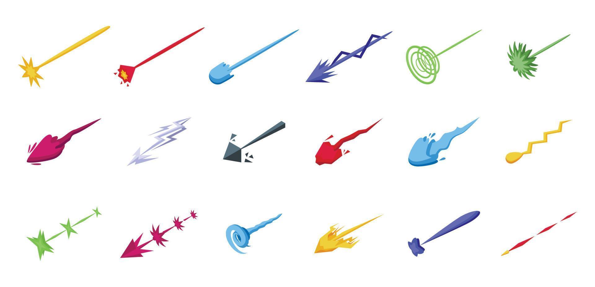 Laser gun beam icons set isometric vector. Toy gun vector