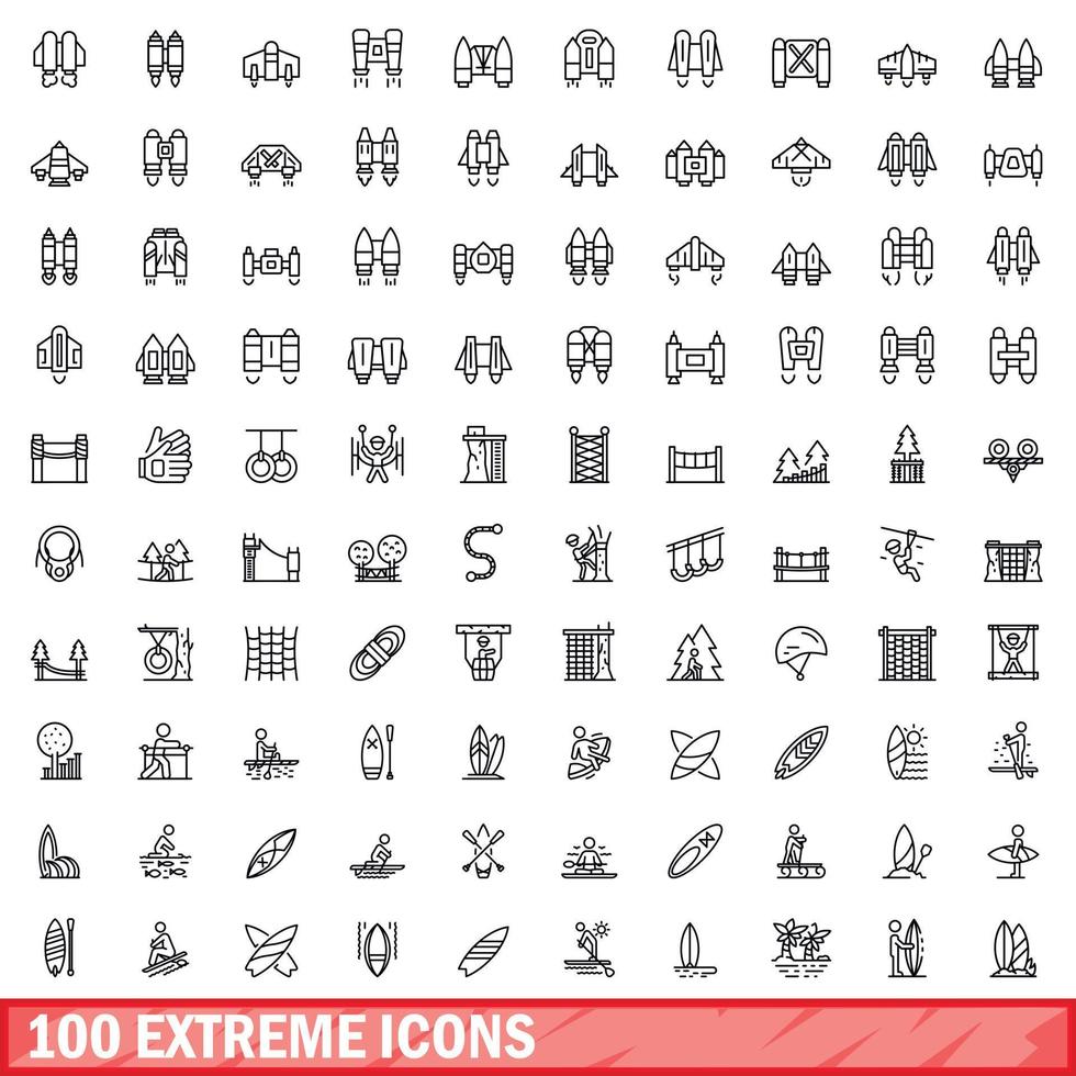 100 iconos extremos establecidos, estilo de contorno vector