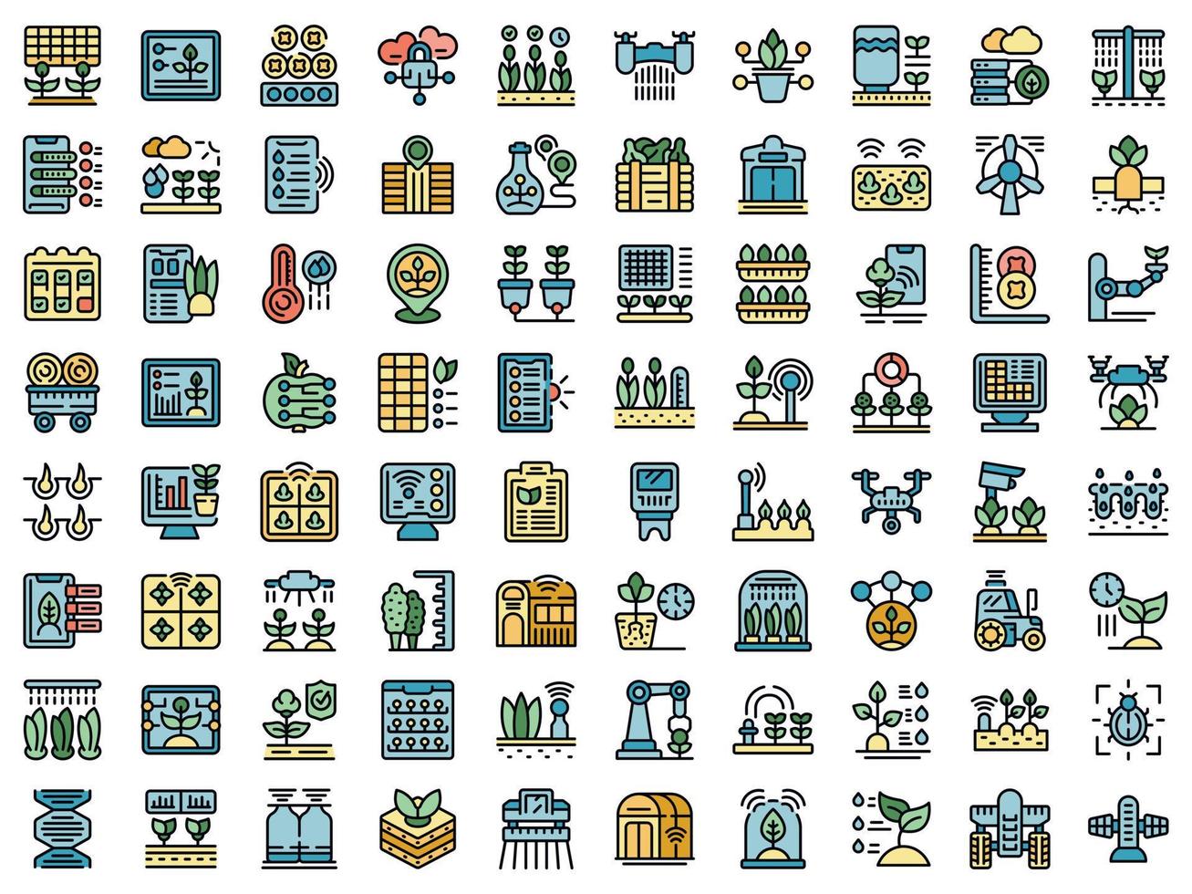 Automated farming icons set vector flat