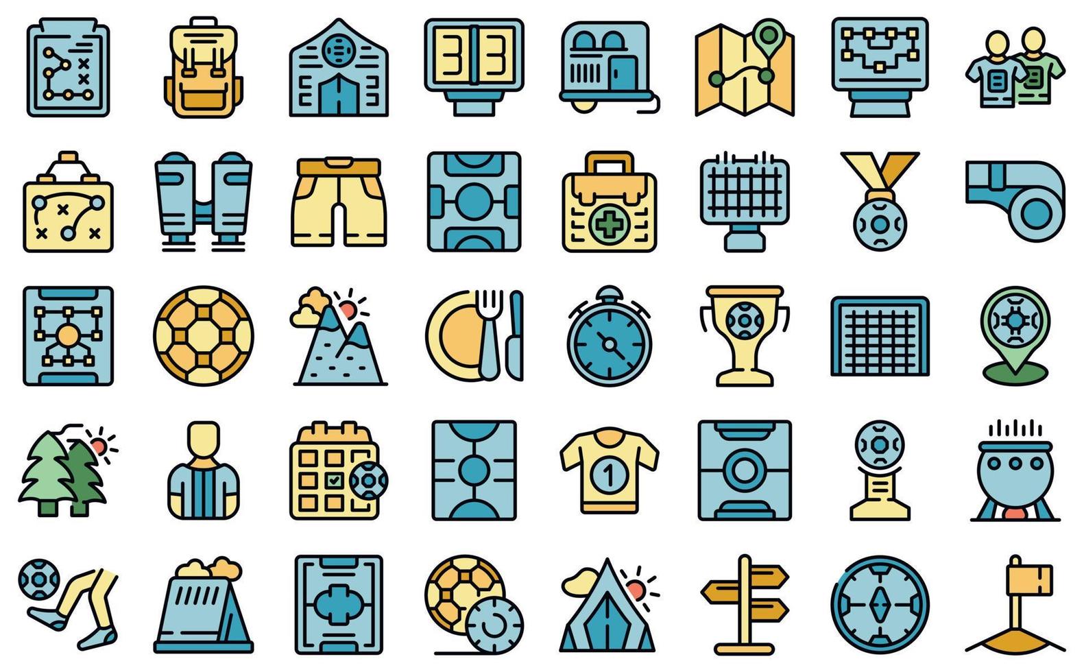 iconos de campamento de fútbol establecer vector plano