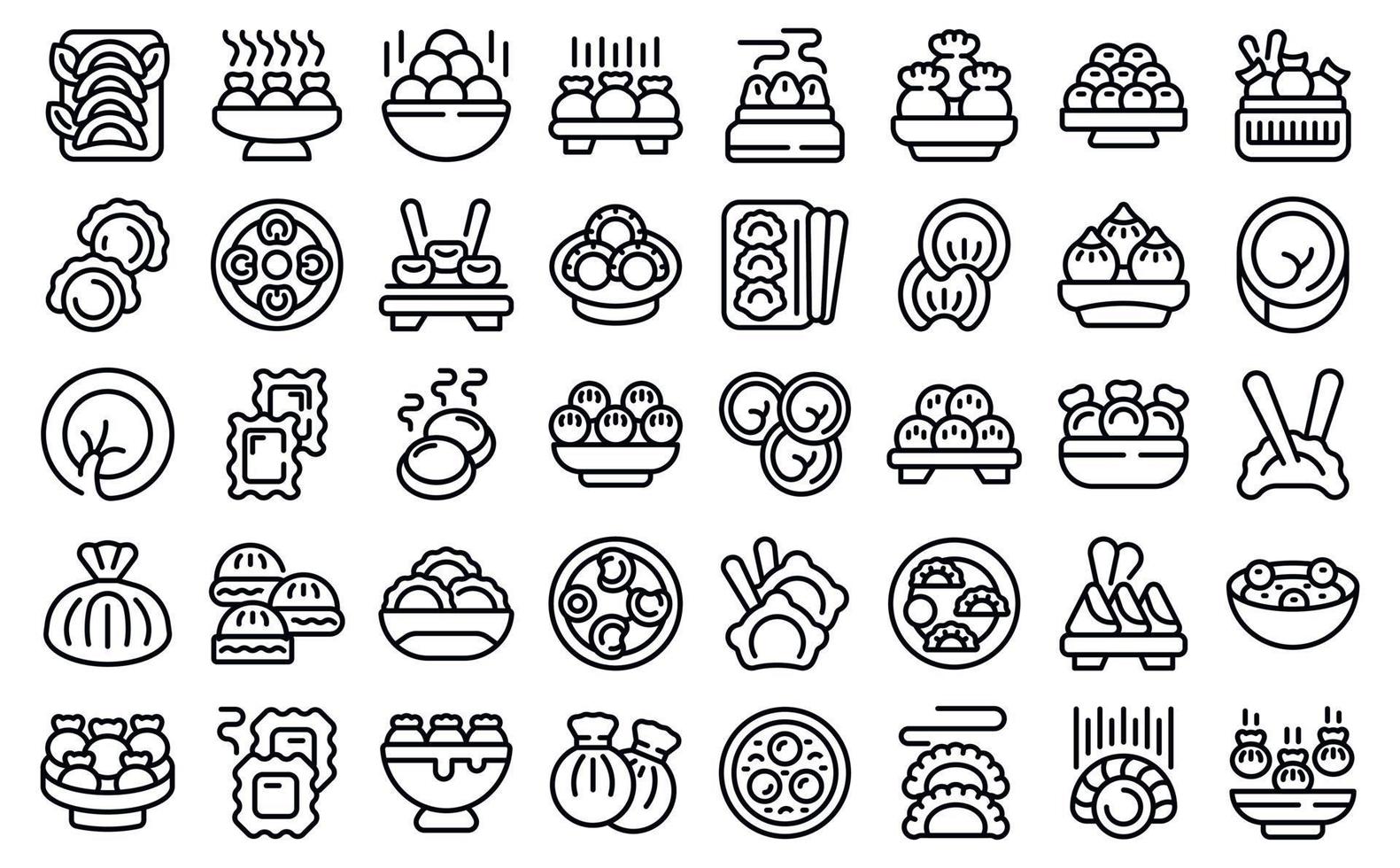 Dumplings icons set outline vector. Dough wonton vector