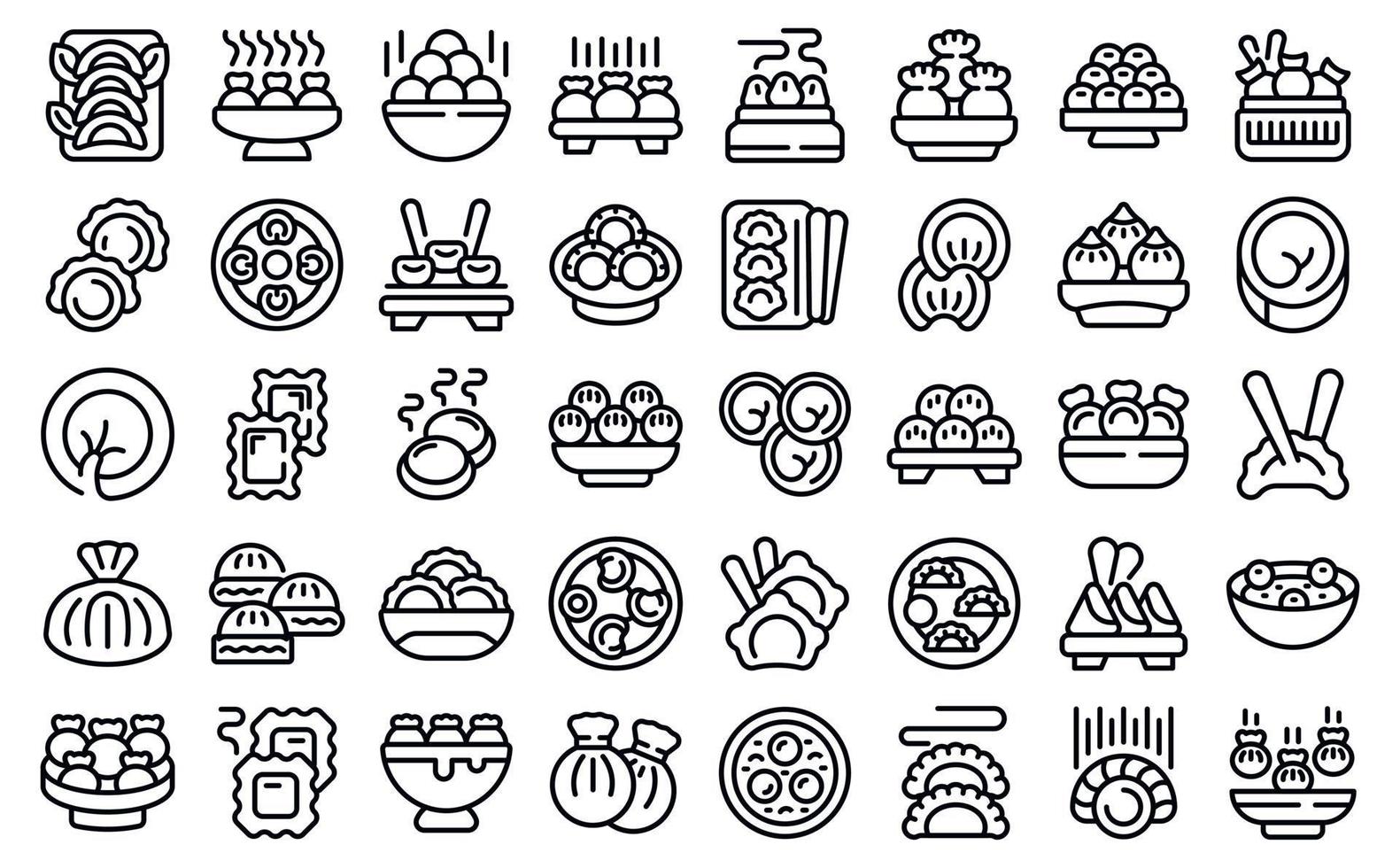 los iconos de bolas de masa hervida establecen el vector de contorno. masa wonton