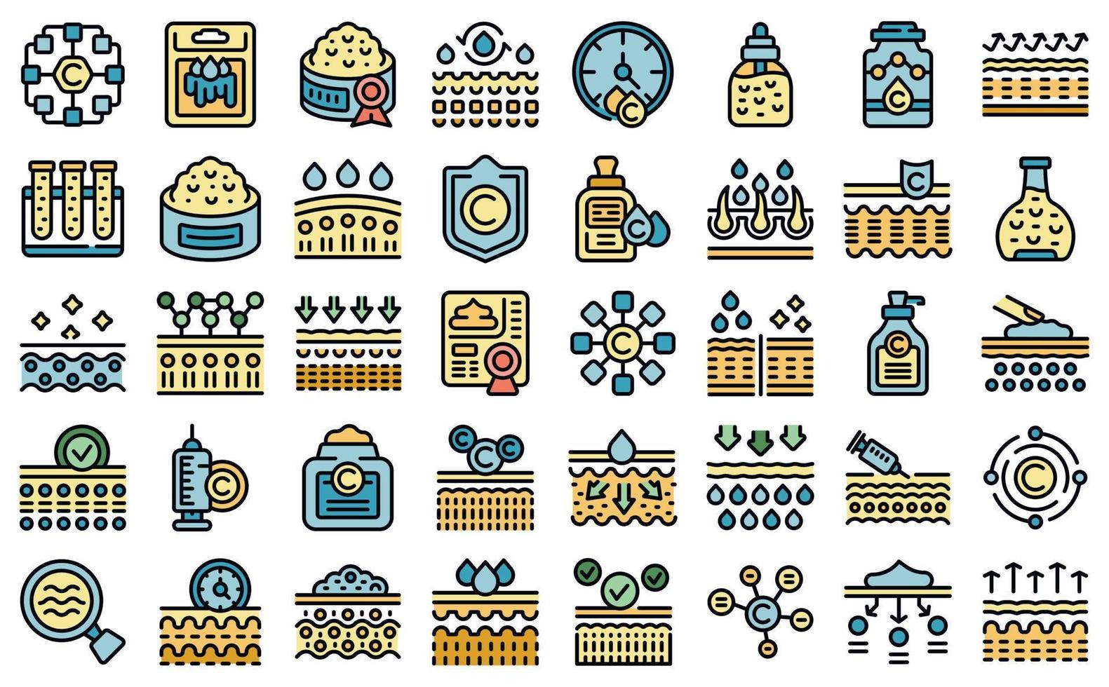 Cosmetics with collagen icons set vector flat