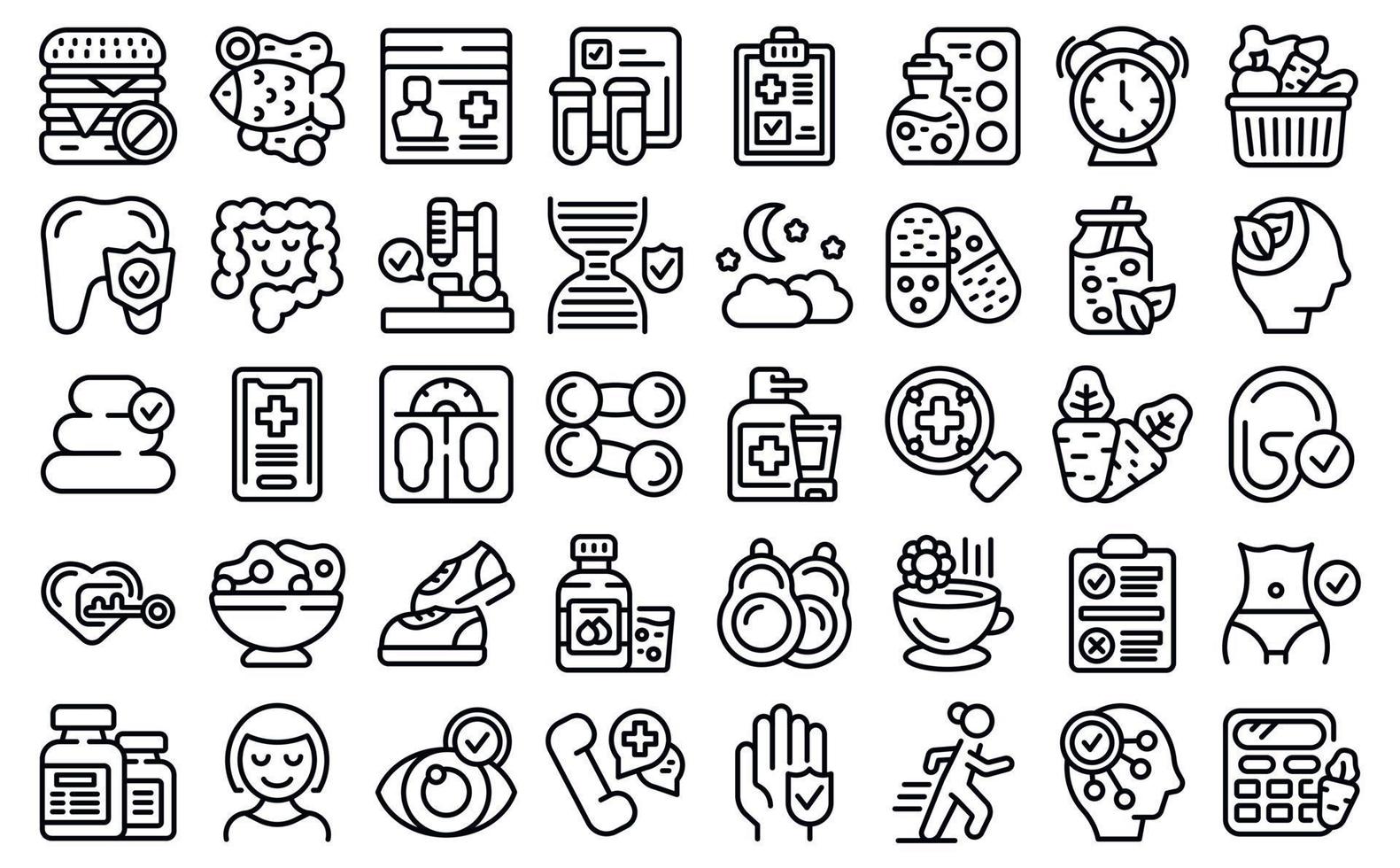 Good health icons set outline vector. Exercise plan vector