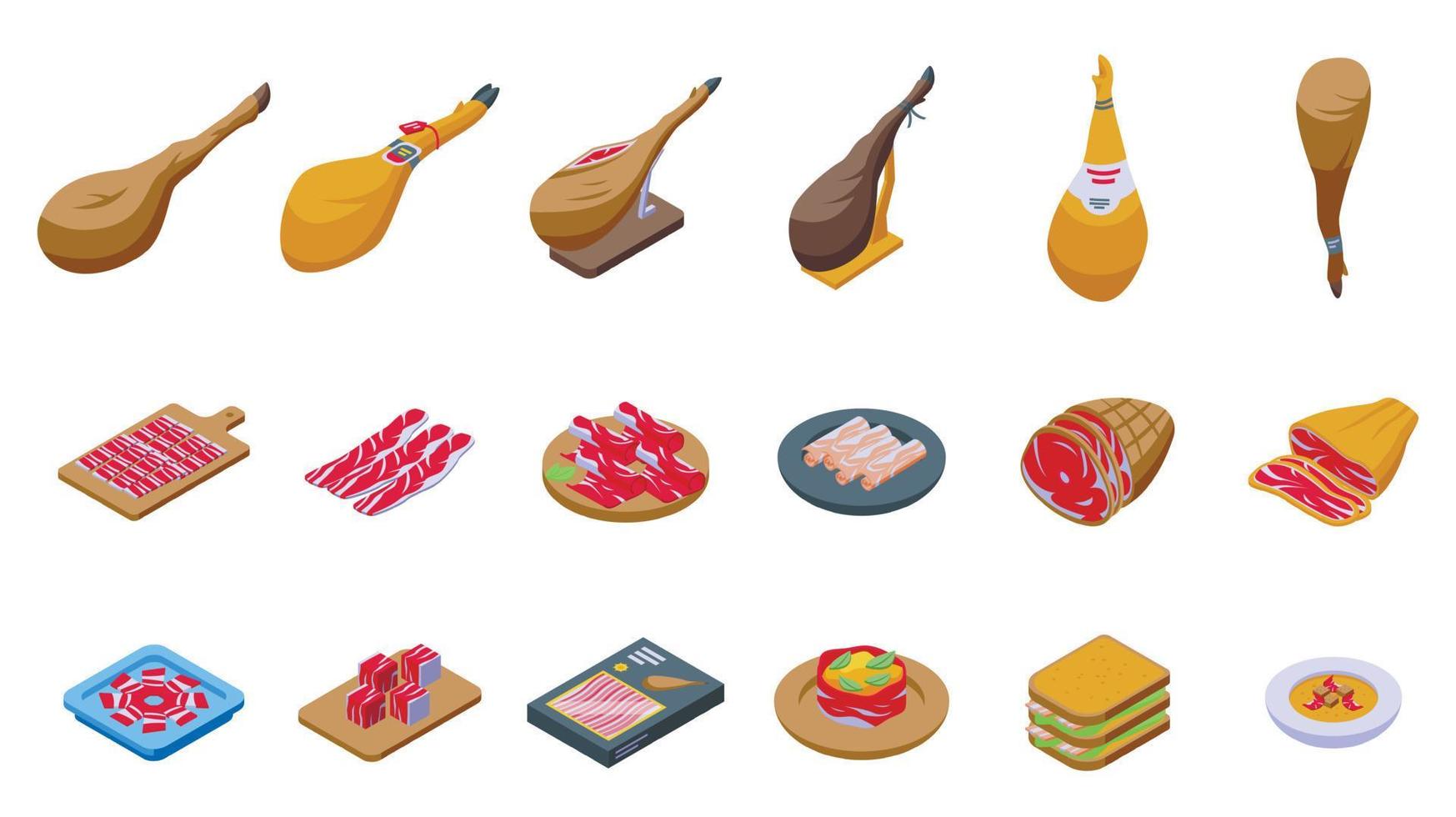 Jamon icons set isometric vector. Food ham vector