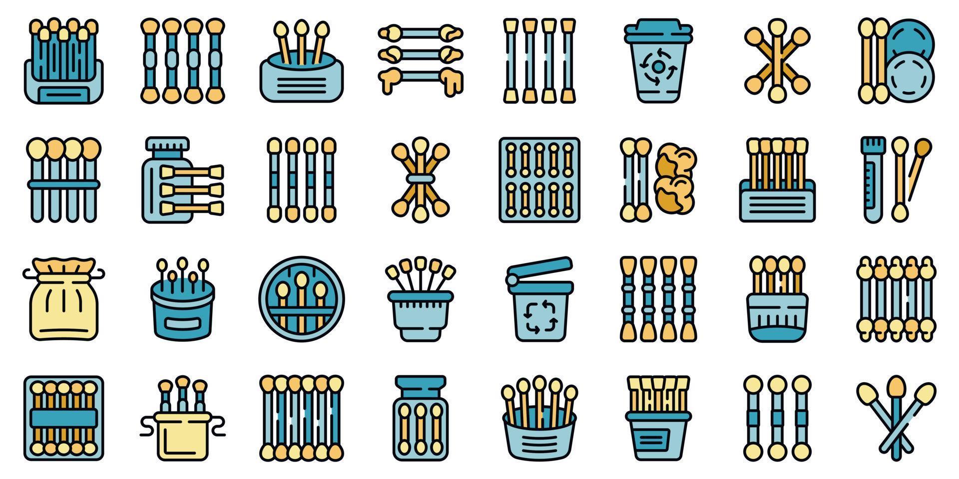 Wooden cotton swabs icons set vector flat