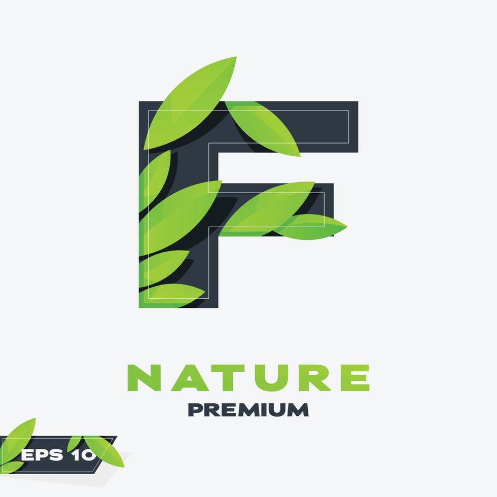 alfabeto f naturaleza hojas logo vector