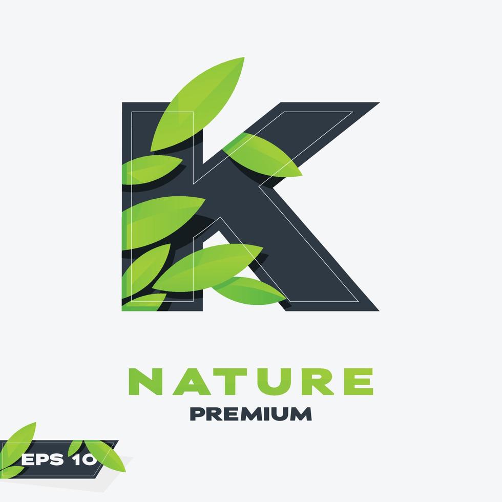 alfabeto k naturaleza hojas logo vector