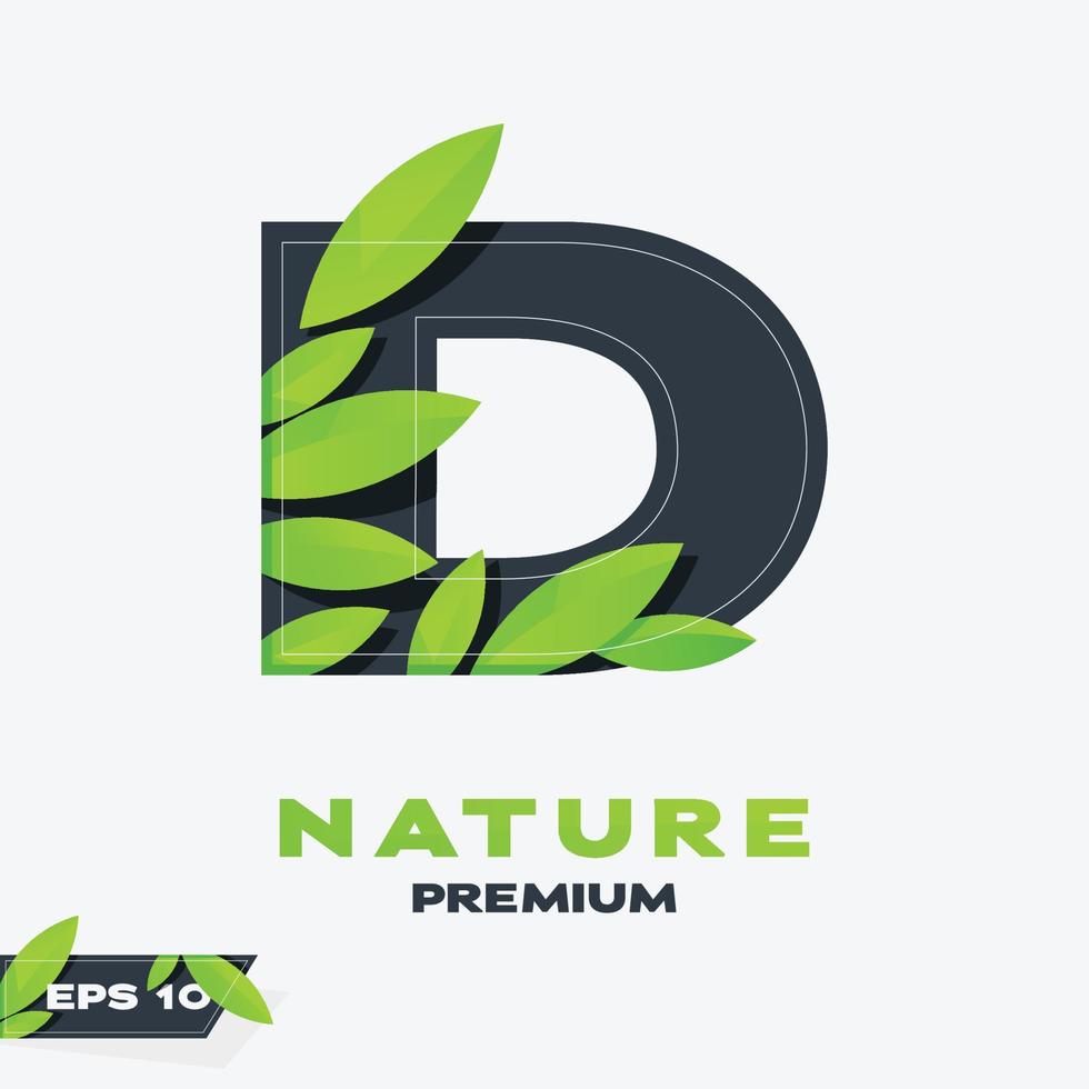 alfabeto d naturaleza hojas logo vector