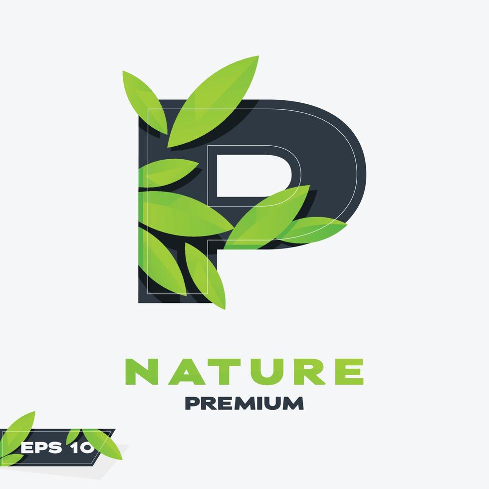 alfabeto p naturaleza hojas logo vector