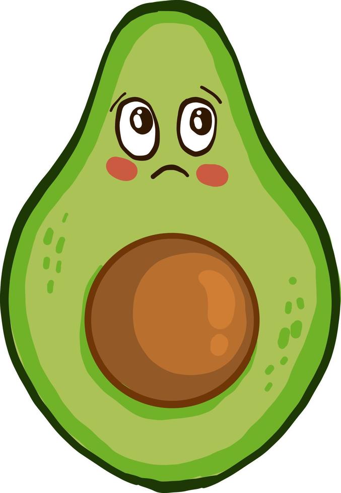 Sad half of avocado, illustration, vector on white background.